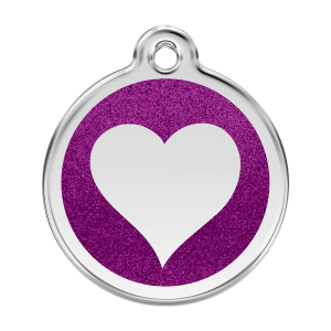 Purple Sparkling Heart Dog ID Tag Large