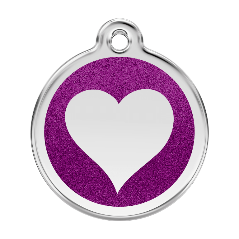 Vue avant - Médaille personnalisée pour chien Red Dingo - Coeur scintillant violet - Size L