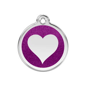 Purple Sparkling Heart Dog ID Tag Medium