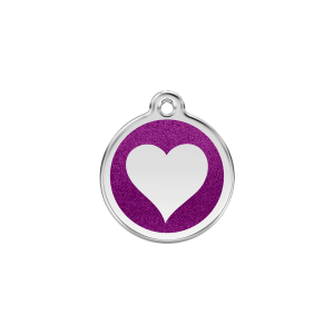 Purple Sparkling Heart Cat ID Tag Small
