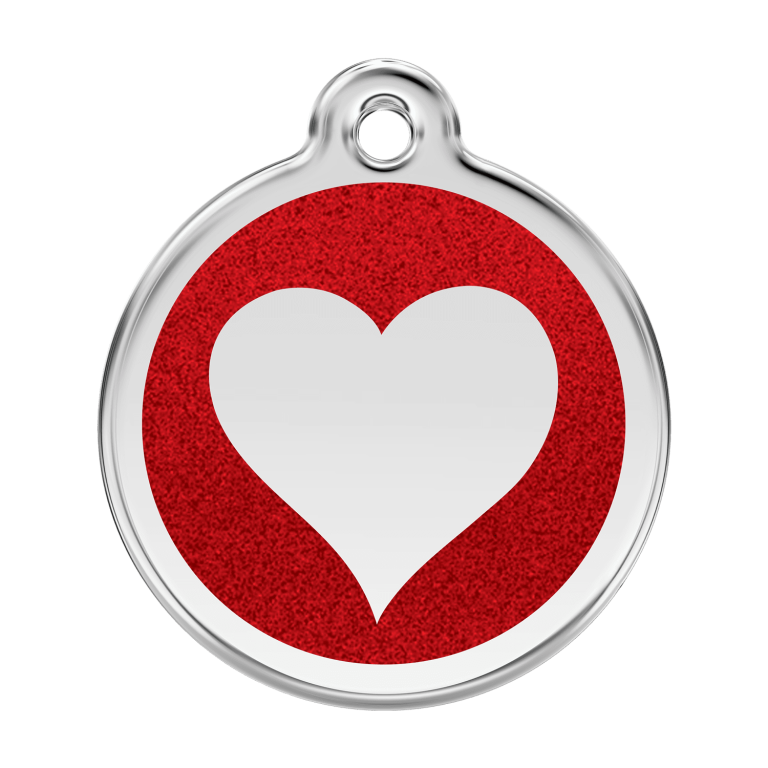 Vue avant - Médaille personnalisée pour chien Red Dingo Émail pailleté cœur rouge 38mm