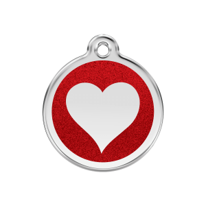 Red Sparkling Heart Dog ID Tag Medium