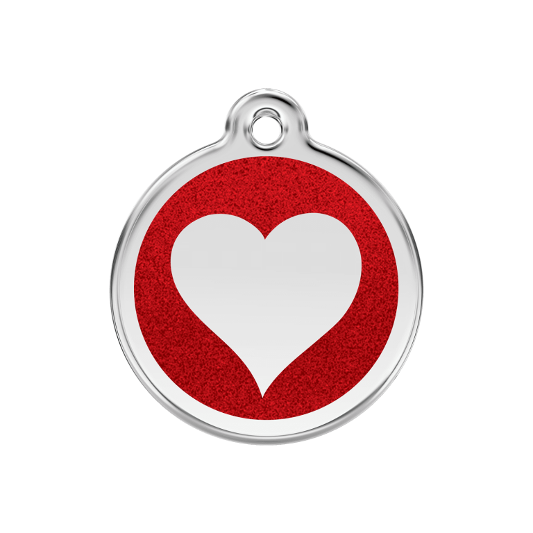 Vue avant - Médaille personnalisable Red Dingo Émail pailleté rouge 30mm - Pour chien ou chat - Size M