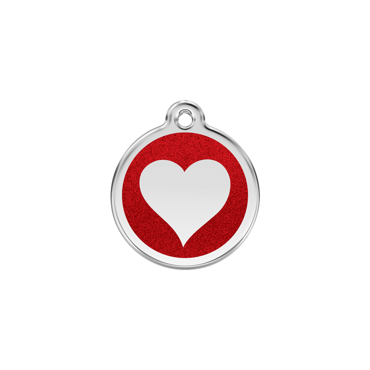 Vue avant - Médaille personnalisée Red Dingo Émail pailleté coeur rouge - Size S pour chat ou chien