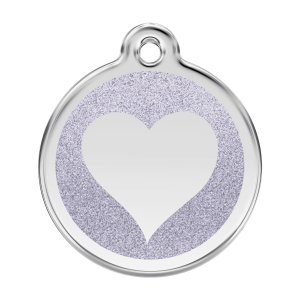 Silver Sparkling Heart Dog ID Tag Large