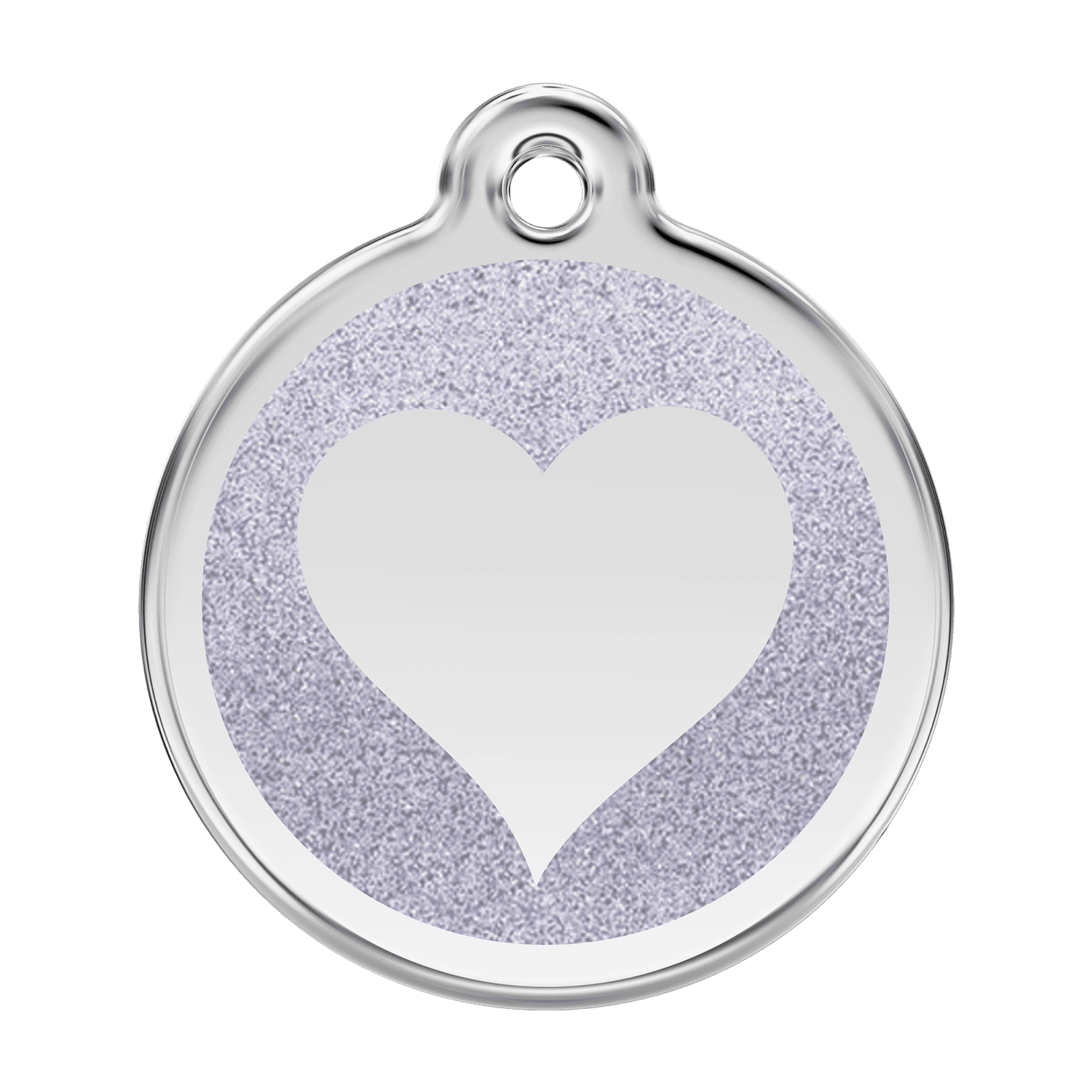 Vue avant - Médaille personnalisable Red Dingo Émail pailleté argent - Cœur scintillant - Size L