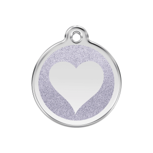 Silver Sparkling Heart Dog ID Tag Medium
