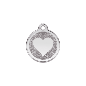 Silver Sparkling Heart Cat & Small Dog ID Tag Small