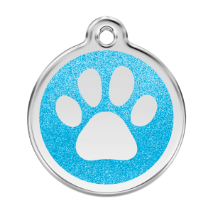 Large Aqua Sparkling Paw Print Dog ID Tag