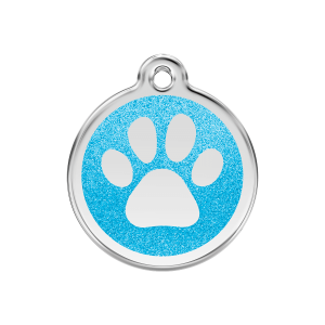 Aqua Sparkling Paw Print Dog ID Tag Medium