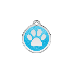 Aqua Sparkling Paw Print Cat ID Tag Small