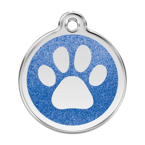 Dark Blue Sparkling Paw Print Dog ID Tag Large