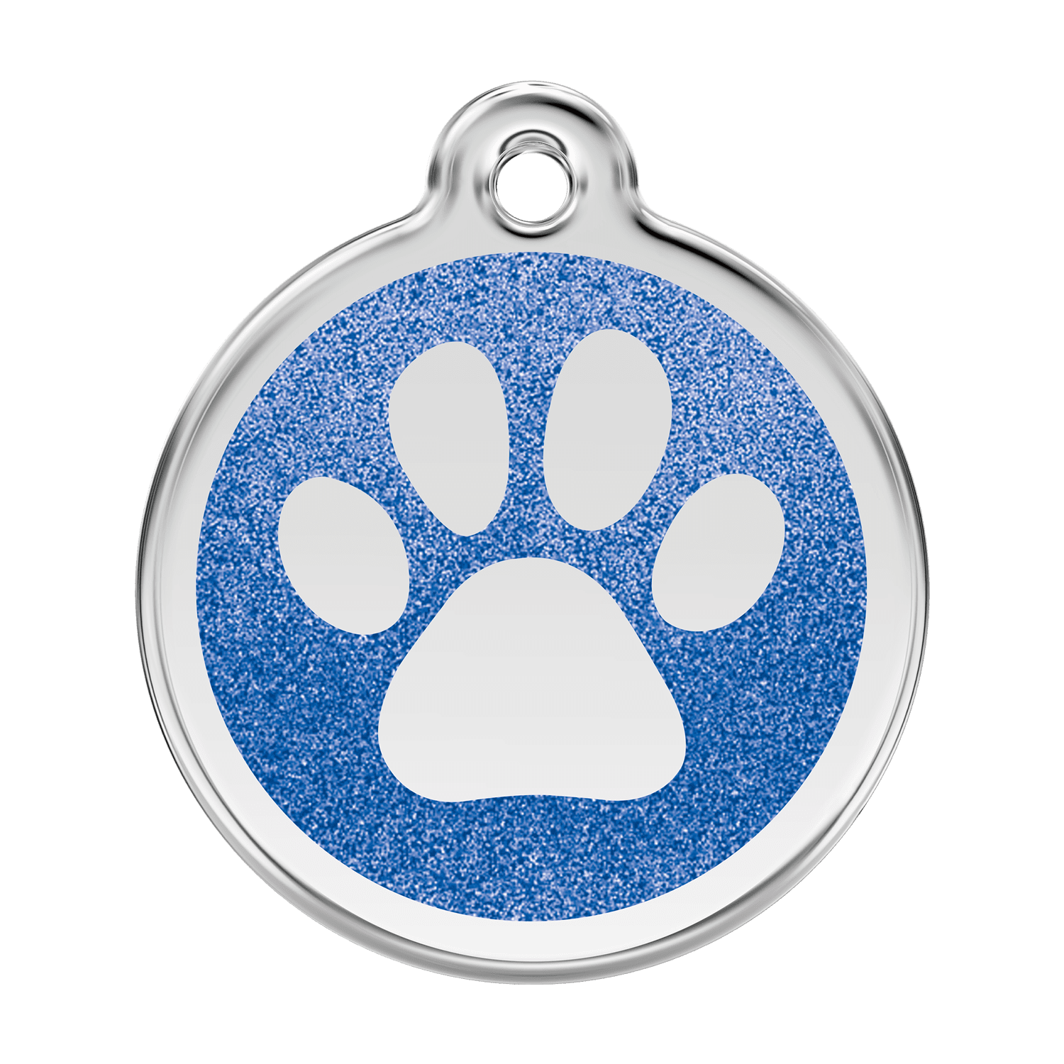 Vue avant - Médaille personnalisée pour chien Red Dingo Émail pailleté bleu foncé - Size L - Empreinte de patte scintillante