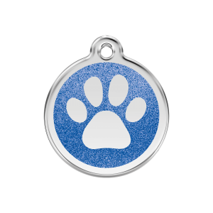 Dark Blue Sparkling Paw Print Dog ID Tag Medium