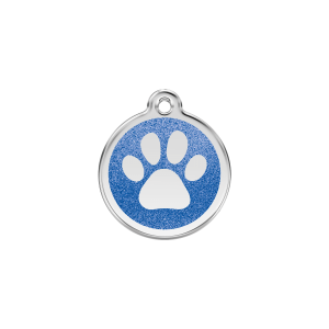 Dark Blue Sparkling Paw Print Cat ID Tag Small