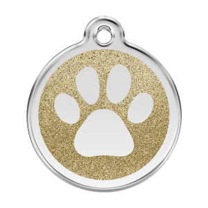 Gold Sparkling Paw Print Dog ID Tag Large