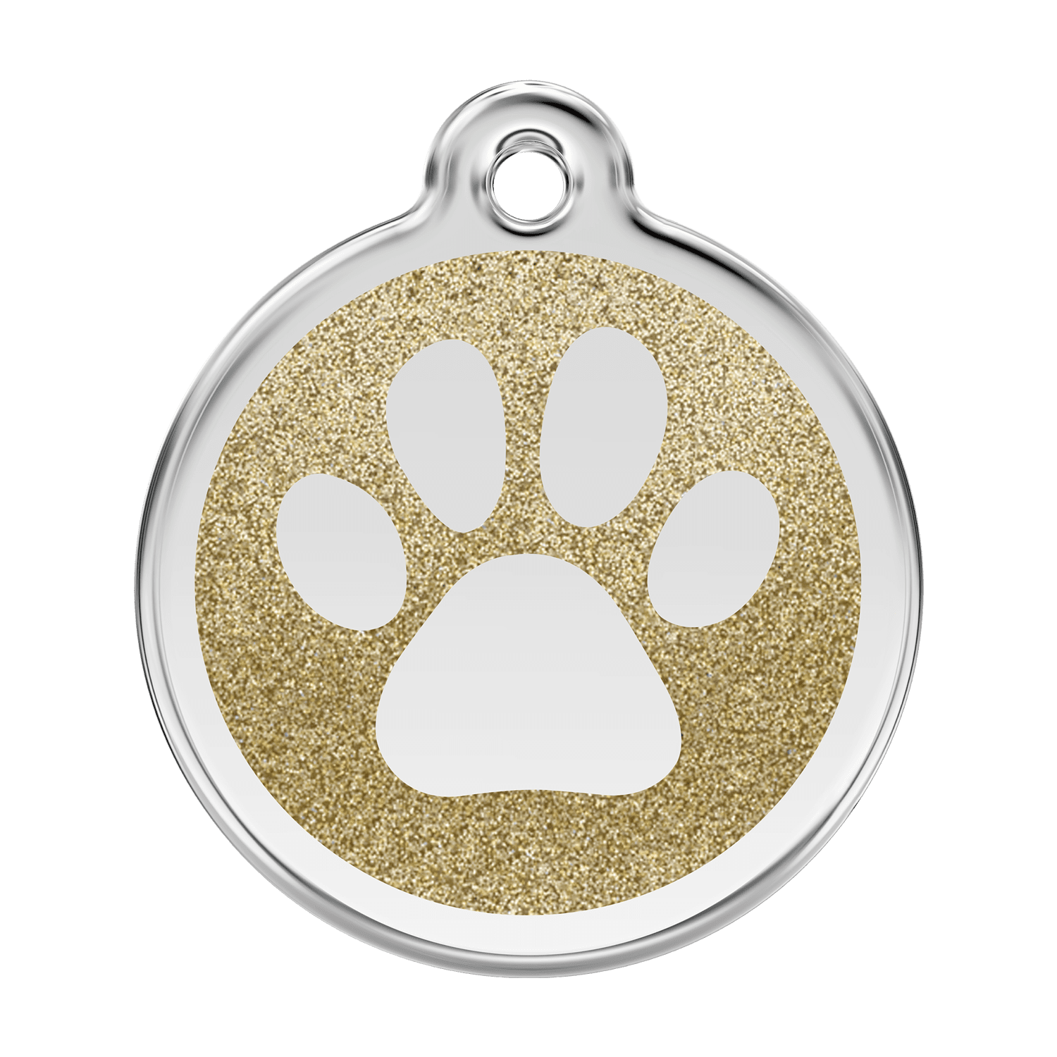 Vue avant - Médaille personnalisée Red Dingo Émail pailleté Or - Empreinte de patte - Size L