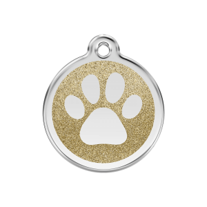 Gold Sparkling Paw Print Dog ID Tag Medium
