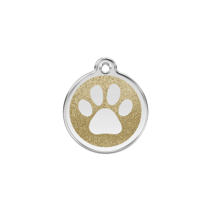 Gold Sparkling Paw Print Cat & Small Dog ID Tag Small