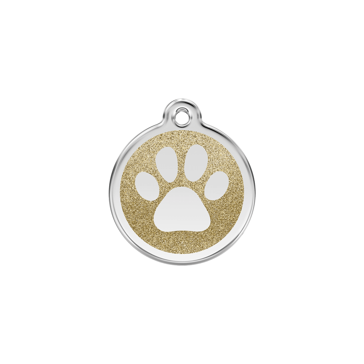 Vue avant - Médaille personnalisée pour chien/chat Red Dingo Émail pailleté Or - Empreinte de patte - Size S