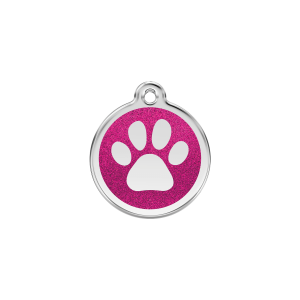 Bright Pink Sparkling Paw Print Cat ID Tag Small