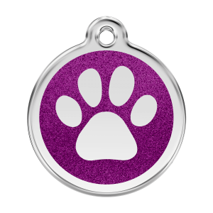 Large Purple Sparkling Paw Print Dog ID Tag