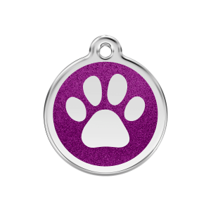 Medium Purple Sparkling Paw Print Dog ID Tag