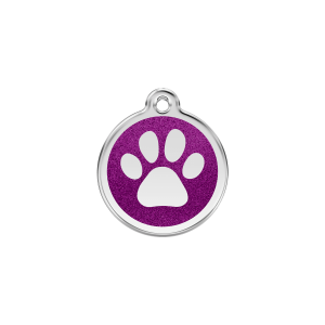 Purple Sparkling Paw Print Cat or Small Dog ID Tag Small