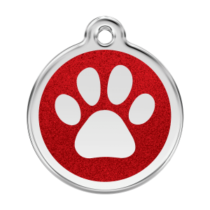 Large Red Sparkling Paw Print Dog ID Tag