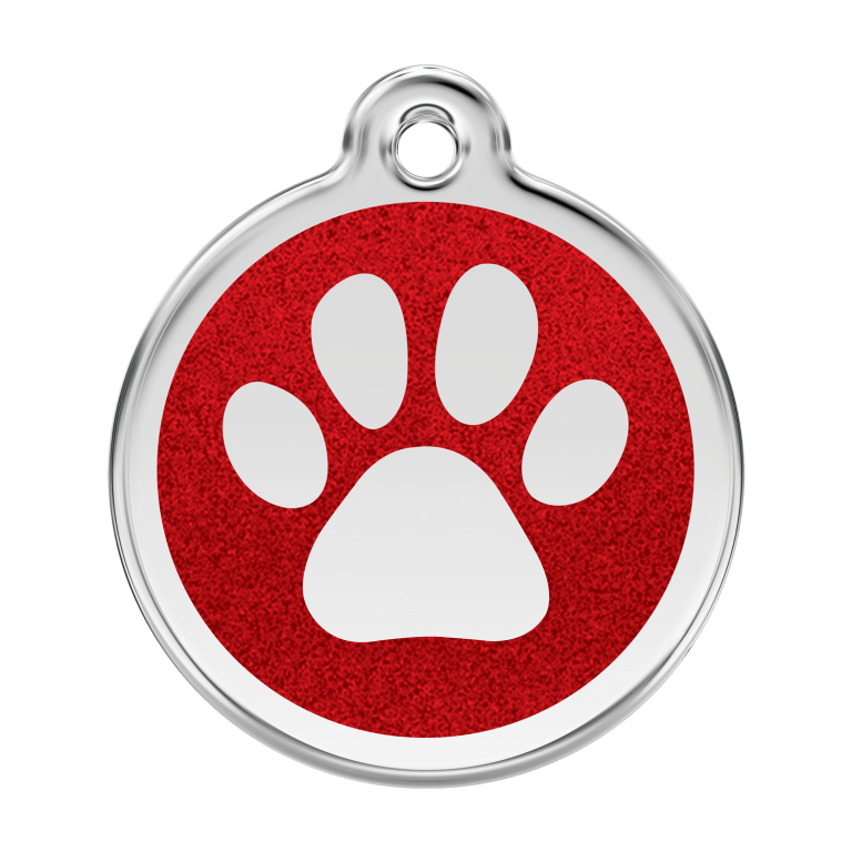 Vue avant - Médaille personnalisée Red Dingo Émail pailleté rouge - Size L pour chien - Réf : 0X-PP-RE-LG