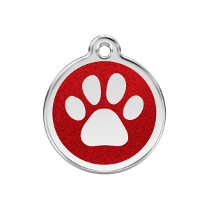 Red Sparkling Paw Print Dog ID Tag Medium