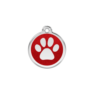 Red Sparkling Paw Print Cat ID Tag Small