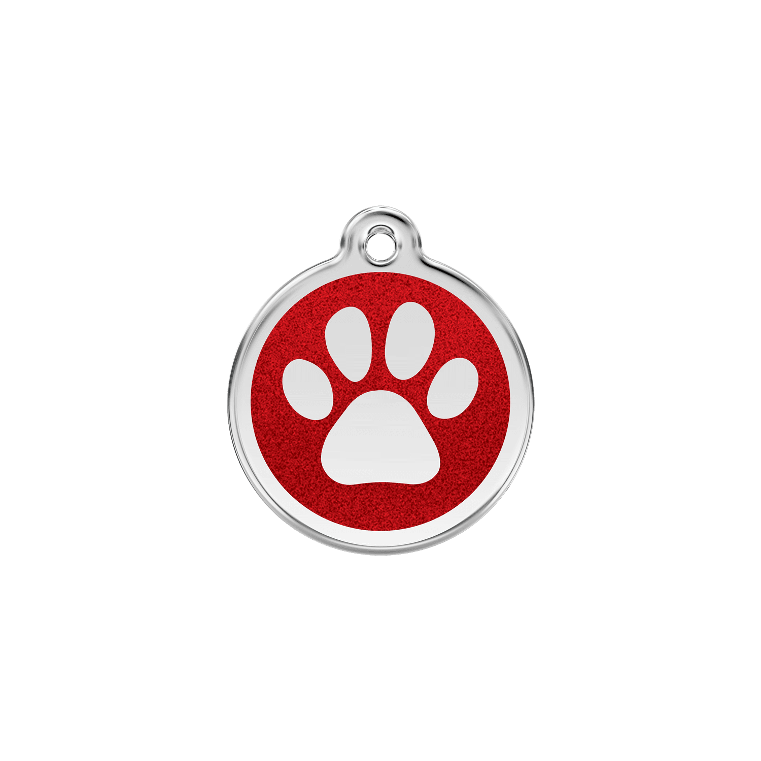 Vue avant - Médaille personnalisée pour chien/chat Red Dingo Émail pailleté rouge - Empreinte de patte scintillante - Size S