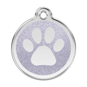 Silver Sparkling Paw Print Dog ID Tag Large
