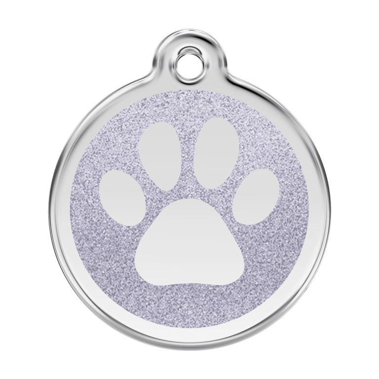 Vue avant - Médaille personnalisable pour chien Red Dingo Émail pailleté et acier inoxydable - Empreinte de patte scintillante - Size L