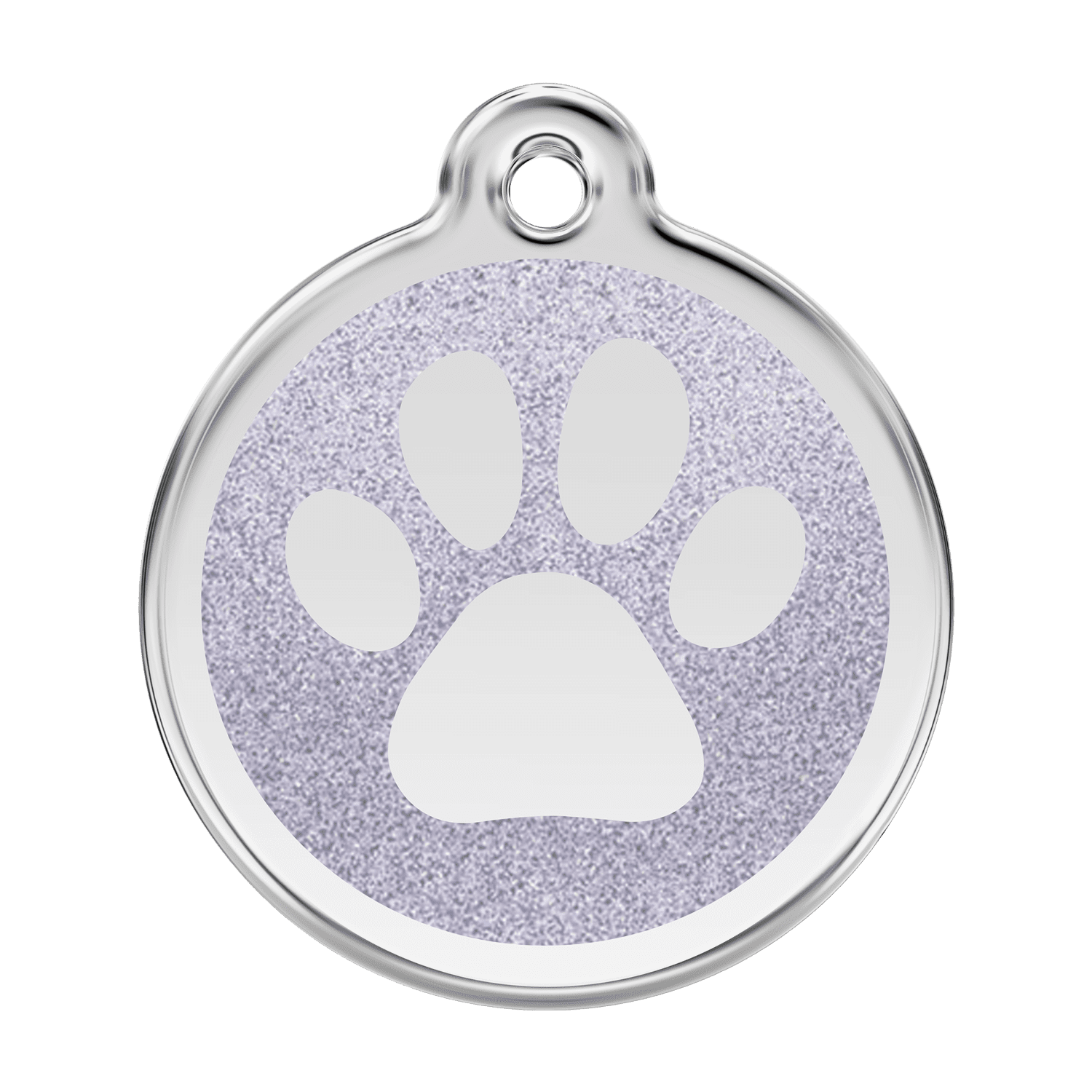 Vue avant - Médaille personnalisable pour chien Red Dingo Émail pailleté et acier inoxydable - Empreinte de patte scintillante - Size L