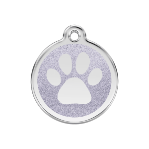 Silver Sparkling Paw Print Dog ID Tag Medium