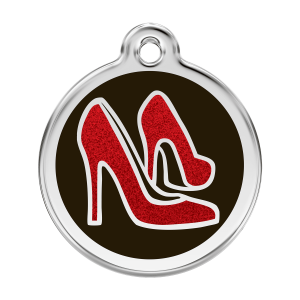 Large Dog ID Tag with Red Glitter Shoe Design