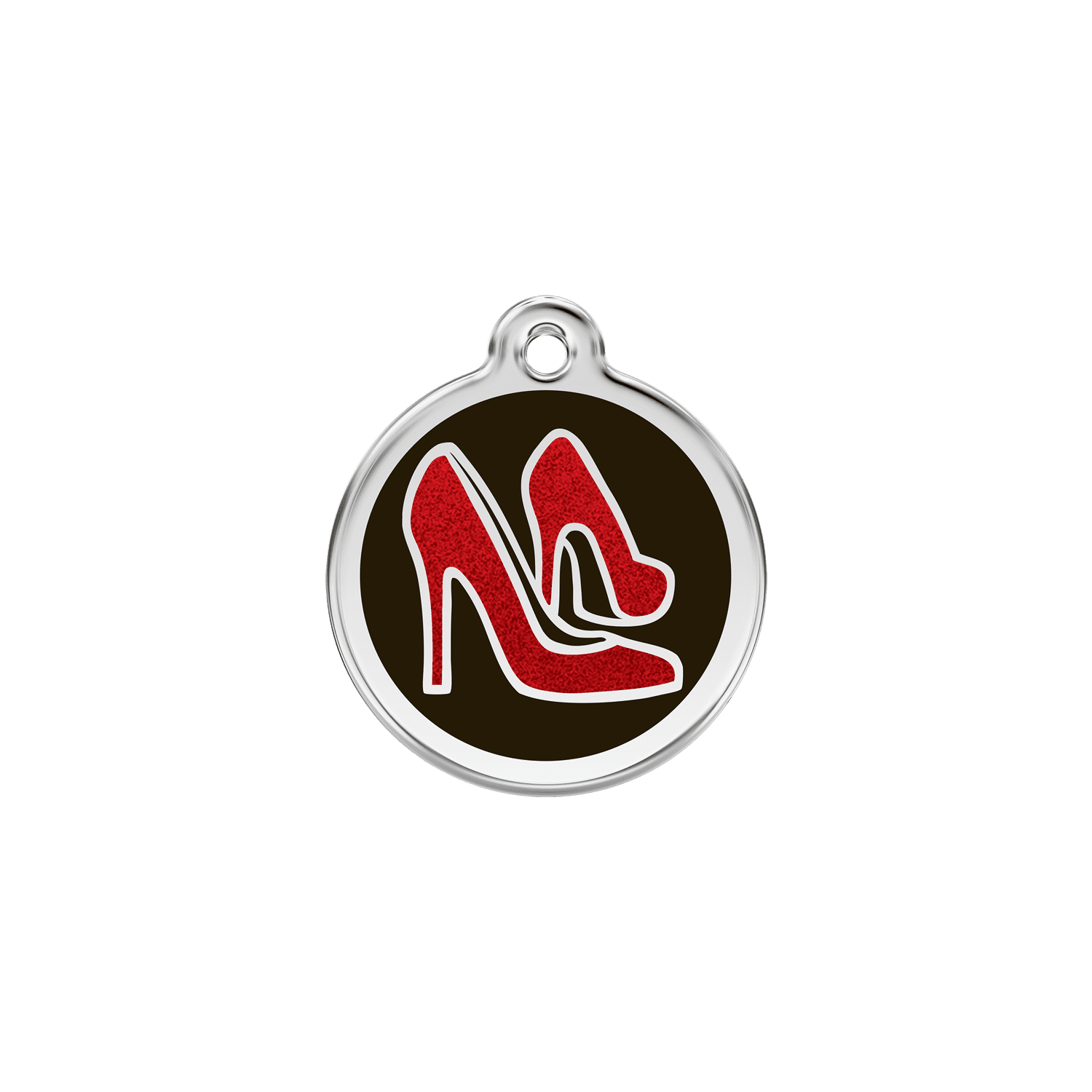 Vue avant - "Médaille personnalisée Red Dingo Émail pailleté noir - Size S 20.00mm pour chat ou chien"