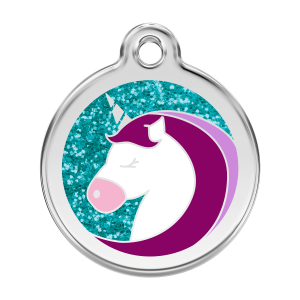 Aqua Sparkling Unicorn Dog ID Tag Large