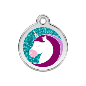 Aqua Sparkling Unicorn Dog ID Tag Medium