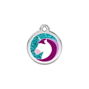 Aqua Sparkling Unicorn Cat ID Tag Small