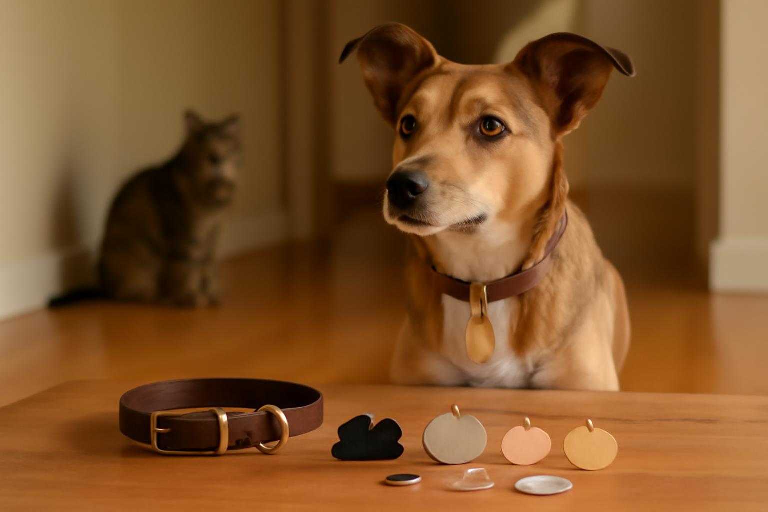 Dog or cat wearing a pet ID tag for a guide to choosing the right tag